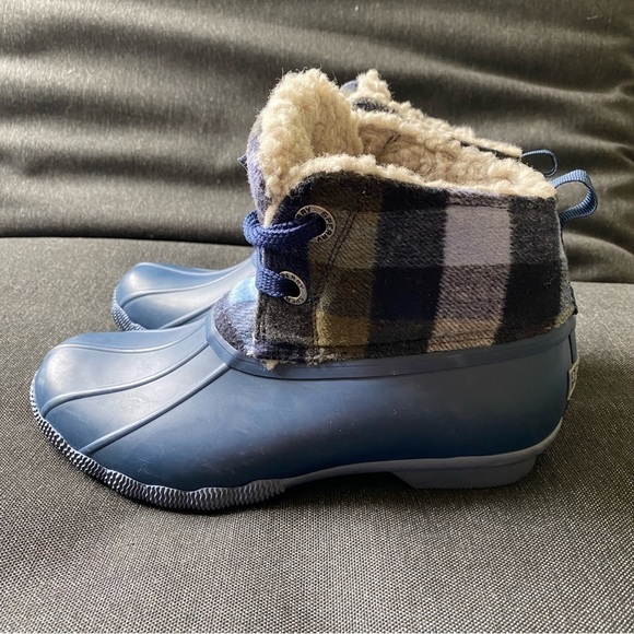 NEW Sperry Topsider Saltwater Blue Checkered Wool Boots Rain Snow Women’s Size 6 - Picture 5 of 9